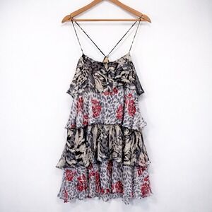 Trinity 100% Silk Dress Womens Medium Tiered Ruffle Y2K Indie Boho Festival NWT